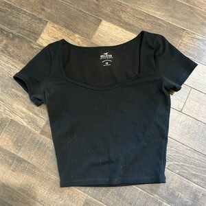 Hollister Black Ribbed Scoop Neck Crop Top